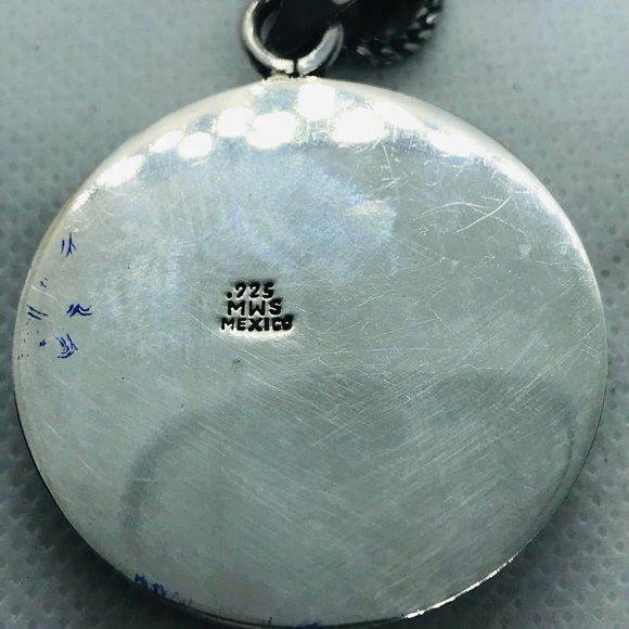 Sterling Silver Oxidized Round Flower Motif Pendant & 32” Long Wheat Chain - Picture 3 of 5